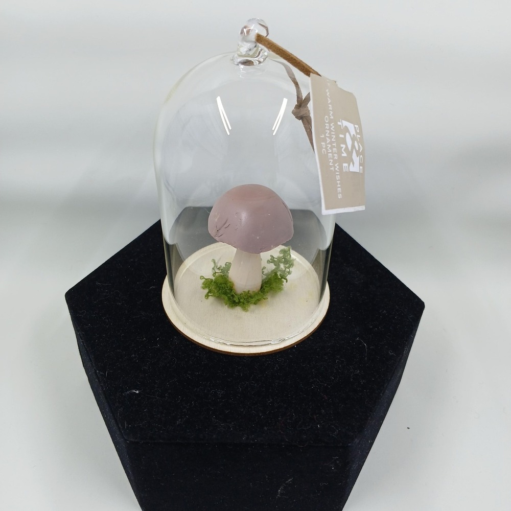 Place‎ & Time Mushroom Ornament Glass Cloche Dome Warm Winter Wishes Decor